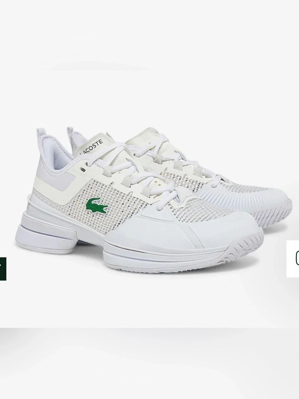Lacoste White Athletic Sneakers with Green Crocodile Emblem